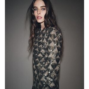 Zara Black and Gold Sequin Dress